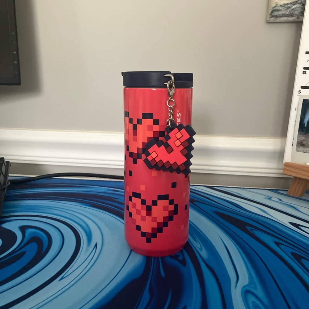 Starbucks Tumbler with Pixel Heart Keychain NWOT